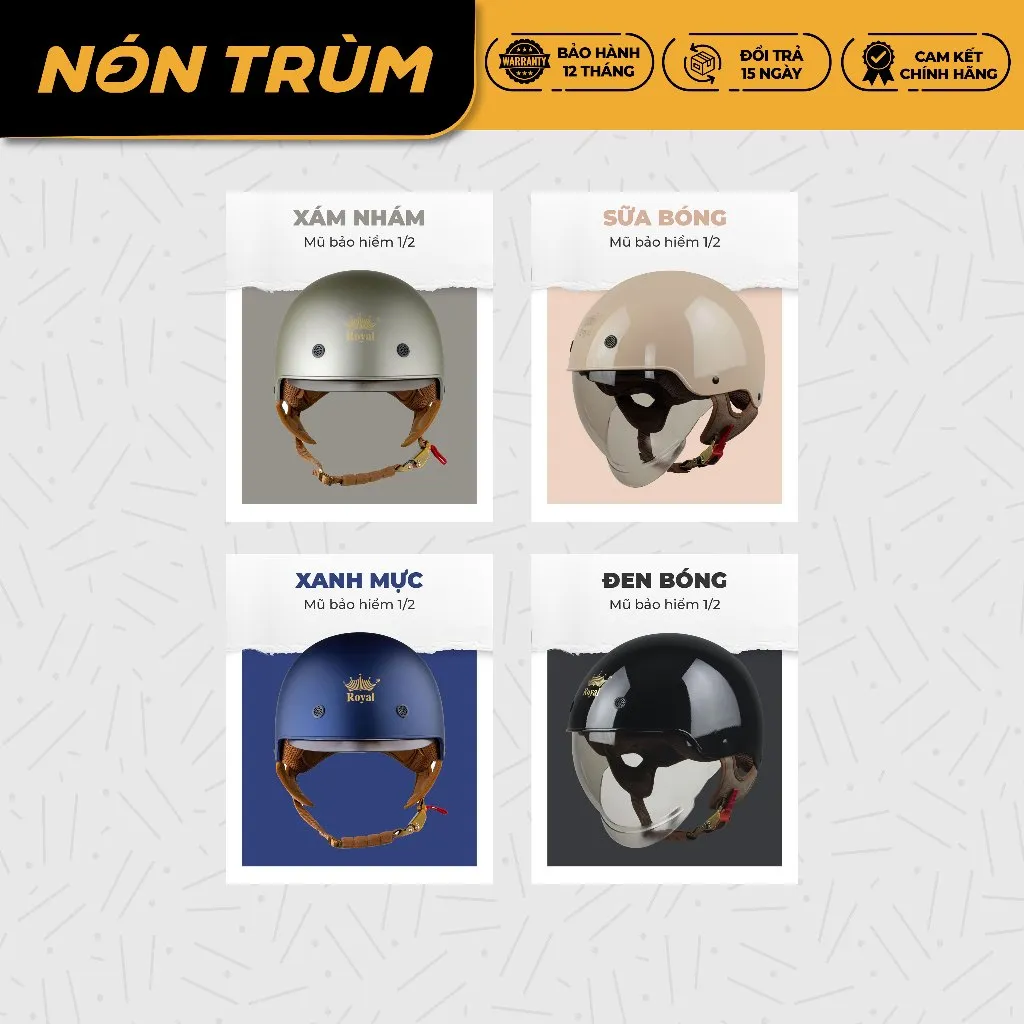 Ảnh Mũ bảo hiểm nửa đầu Royal M239 kính âm che mặt size M L XL XXL cho nam và nữ đi xe máy chính hãng 3