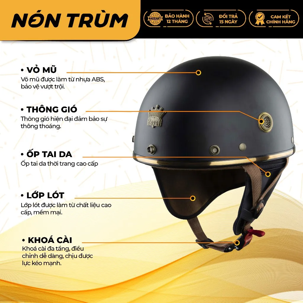 Ảnh Mũ bảo hiểm nửa đầu Royal M379 có đệm cổ kèm kính phi công đi xe máy 1
