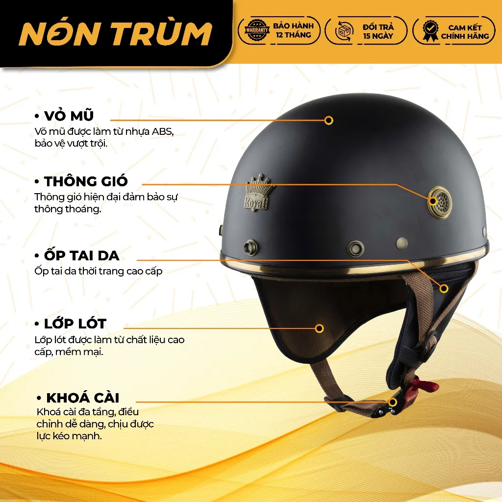 Ảnh Mũ bảo hiểm nửa đầu Royal M379 có đệm cổ chính hãng cho nam nữ đi xe máy 4