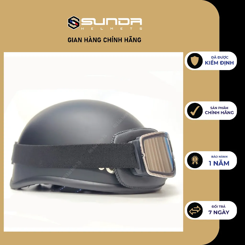 Ảnh Mũ bảo hiểm nửa đầu SUNDA 136 Halya kèm kính phi công - Đen nhám 3