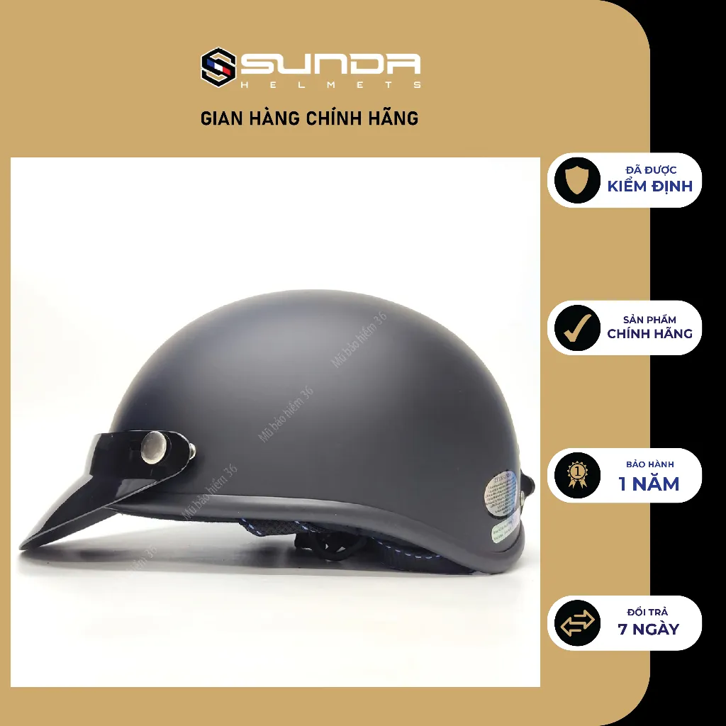 Ảnh Mũ bảo hiểm nửa đầu SUNDA 136 Halya kèm kính phi công - Đen nhám 4