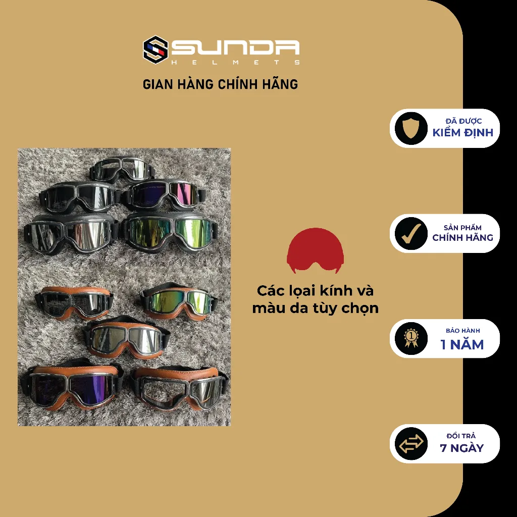 Ảnh Mũ bảo hiểm nửa đầu SUNDA HALYA kèm kính phi công viền da cao cấp 4