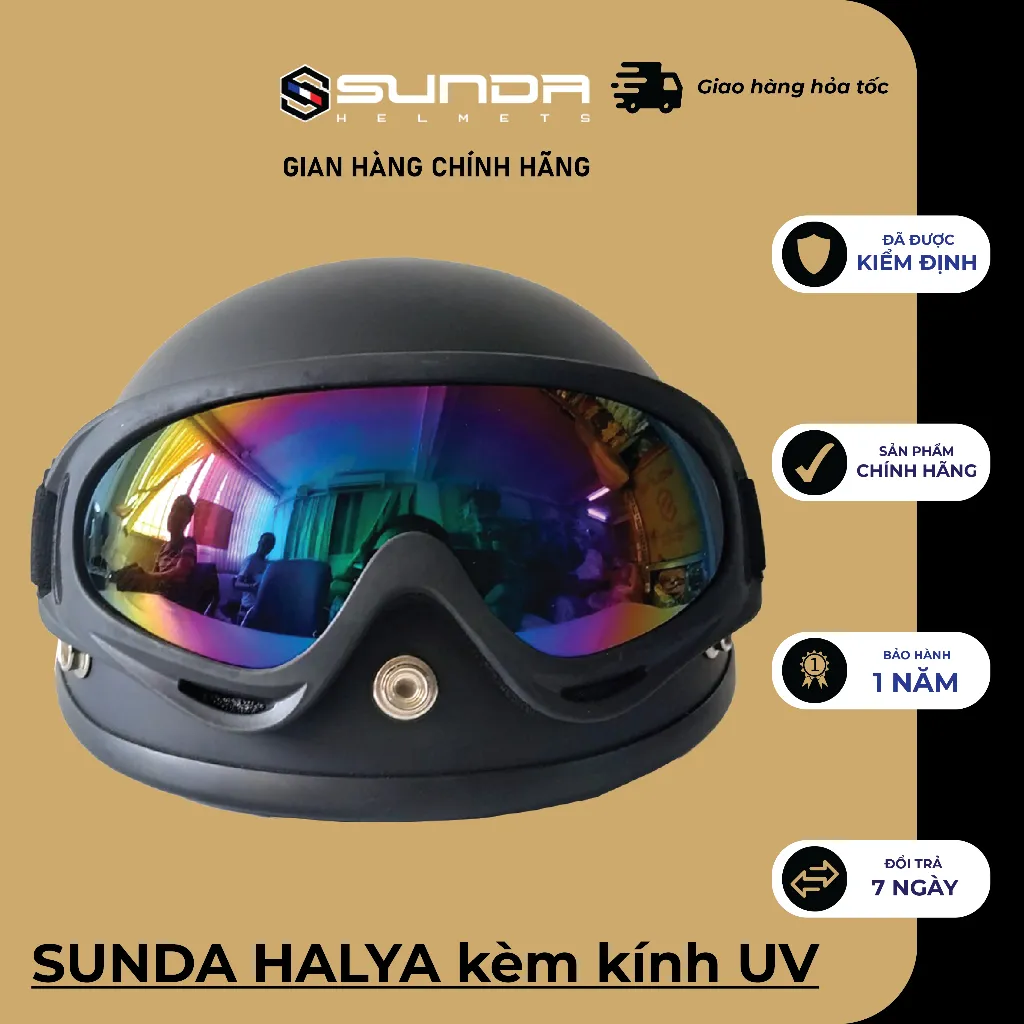 Ảnh Mũ bảo hiểm nửa đầu SUNDA HALYA kèm kính UV nhiều màu 1