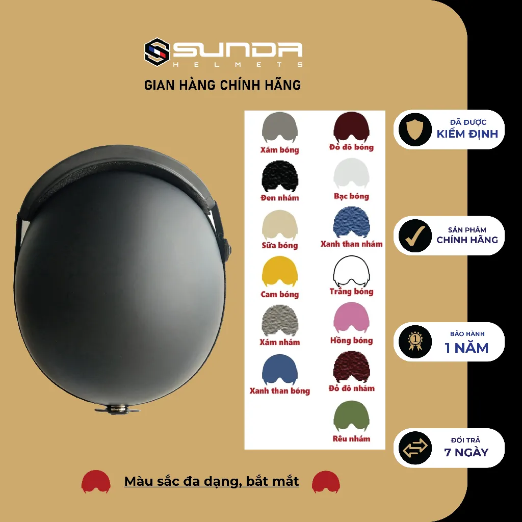 Ảnh Mũ bảo hiểm nửa đầu SUNDA HALYA kèm kính UV nhiều màu 2