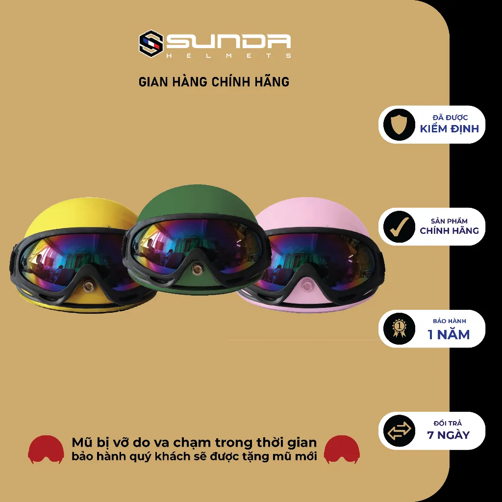 Ảnh Mũ bảo hiểm nửa đầu SUNDA HALYA kèm kính UV nhiều màu 3