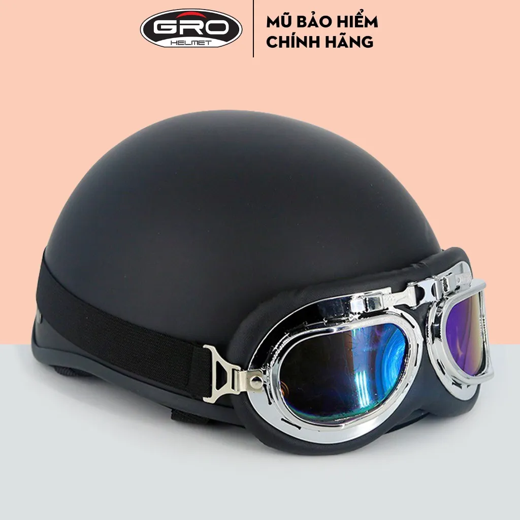 Ảnh Mũ bảo hiểm nửa đầu thời trang, cao cấp GRO nhiều màu, kèm kính UV, phi công freesize 55-61cm 1