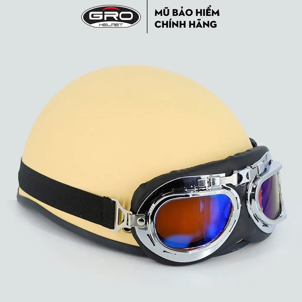 Ảnh Mũ bảo hiểm nửa đầu thời trang, cao cấp GRO nhiều màu, kèm kính UV, phi công freesize 55-61cm 3