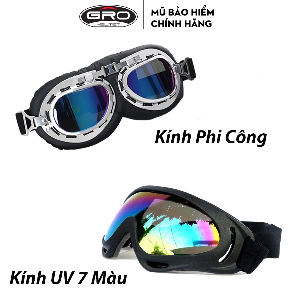 Ảnh Mũ bảo hiểm nửa đầu thời trang, cao cấp GRO nhiều màu, kèm kính UV, phi công freesize 55-61cm 4