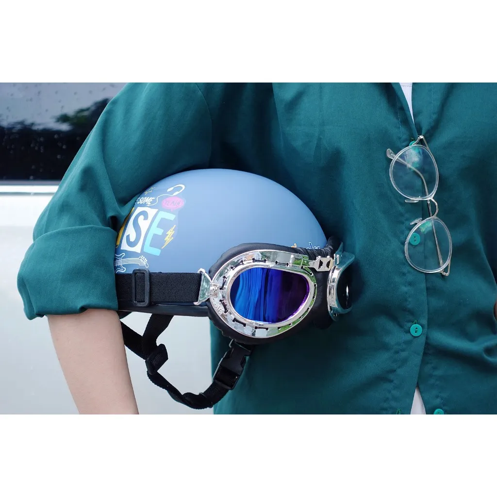 Ảnh Mũ Bảo Hiểm Nửa Đầu Có Họa Tiết Kèm Kính Phi Công Thời Trang B'COLOR 4