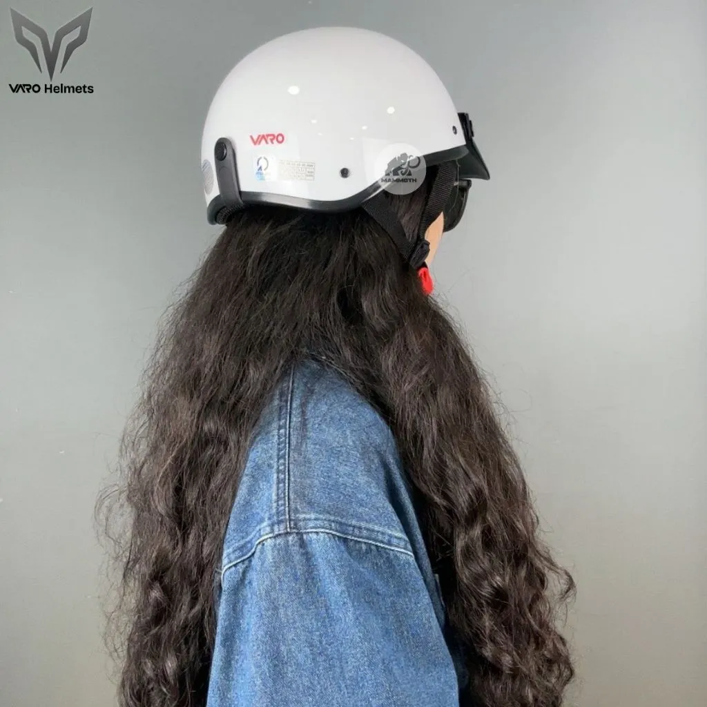 Ảnh Mũ bảo hiểm nửa đầu VARO ép nhiệt viền lưới, Kính phi công-Nón Phi Công Chính Hãng 4