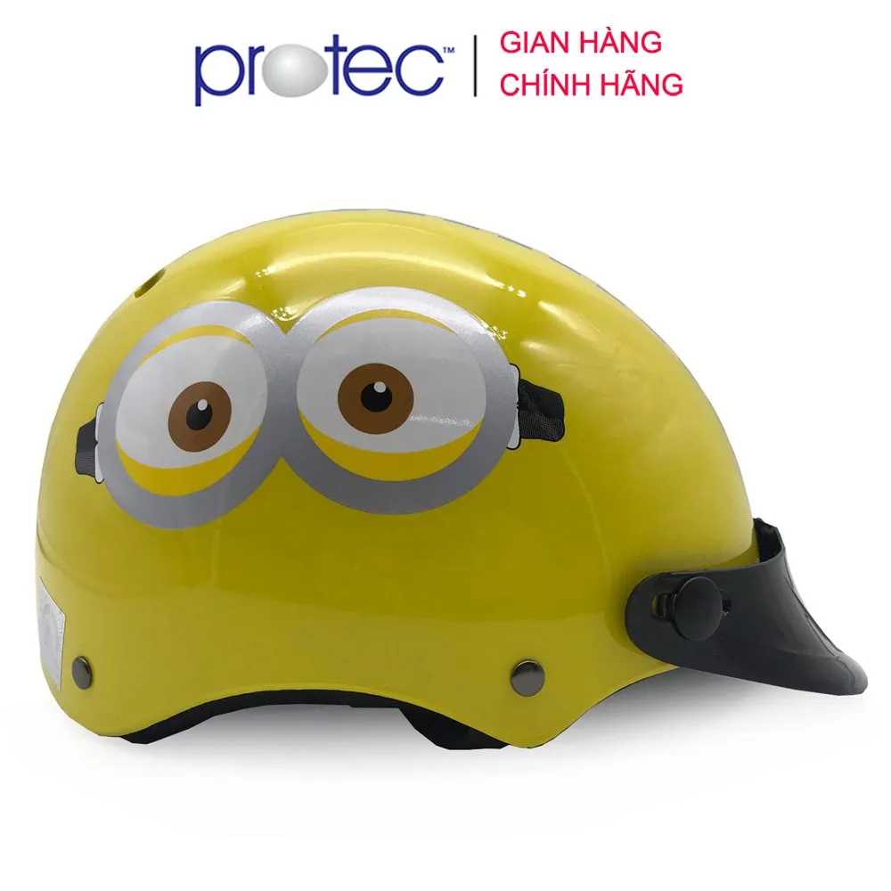 Ảnh Mũ Bảo Hiểm Trẻ Em 1/2 Đầu Không Kính Protec KITTY Họa Tiết Minion Sinh Động, Dễ Thương 1