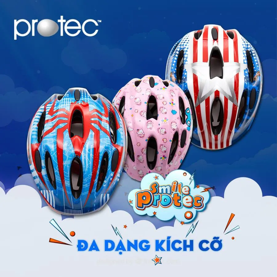 Ảnh Mũ bảo hiểm xe đạp trẻ em Protec SMILE, siêu nhẹ, có đèn hậu an toàn, họa tiết đẹp cho bé 2