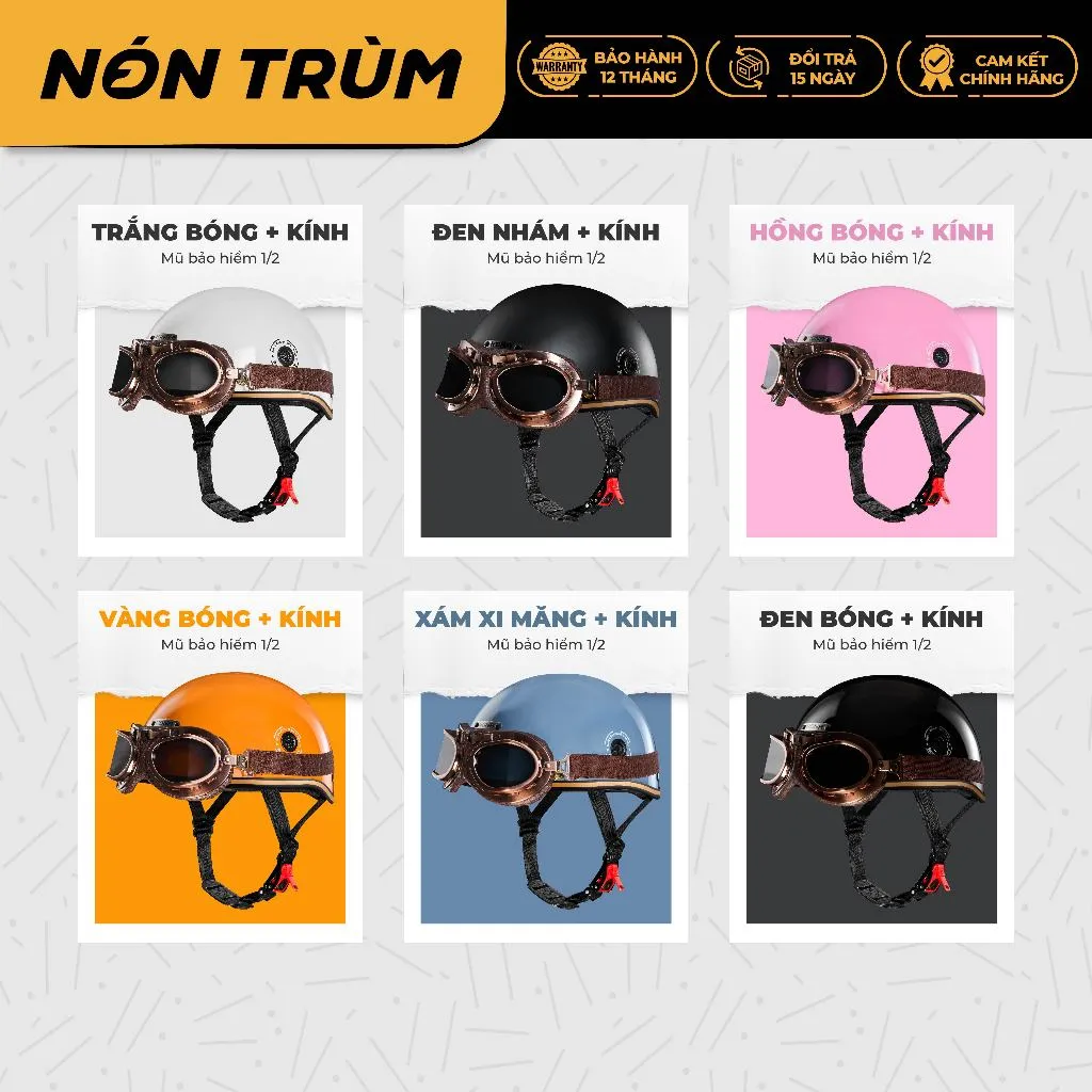 Ảnh Mũ bảo hiểm xe máy 1/2 Rona haly luxury kèm kính phi công đồng chính hãng đi xe máy tại Nón Trùm 3