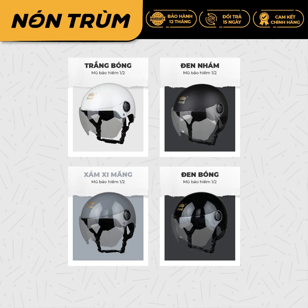 Ảnh Mũ bảo hiểm xe máy chính hãng nửa đầu Royal M162K có kính che bụi, chống chói dành cho cả nam và nữ 2