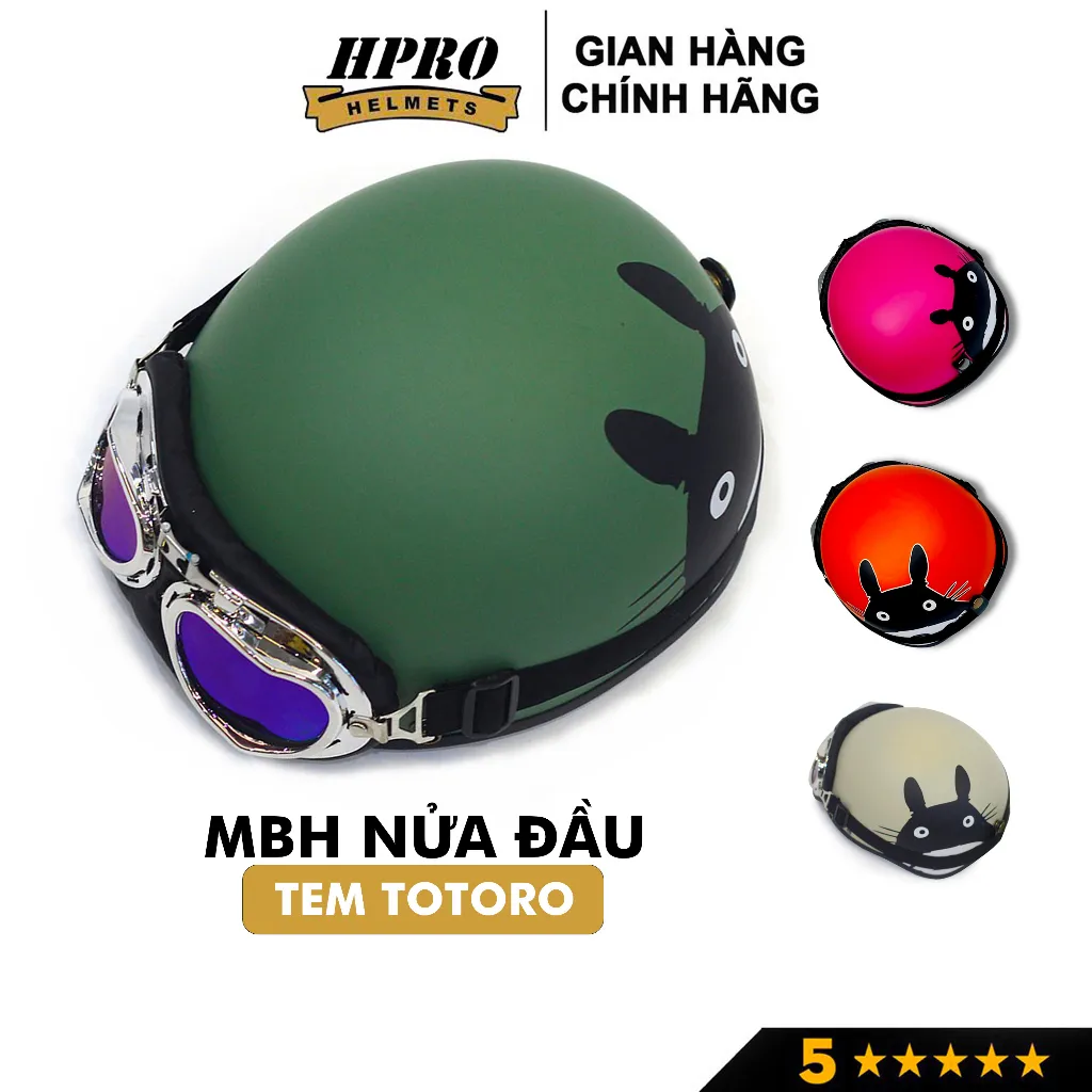 Ảnh Mũ bảo hiểm xe máy Hpro Helmet thời trang, họa tiết Mèo Totoro cute, kiểu dáng nửa đầu 1/2 Freesize (55-59cm) 1
