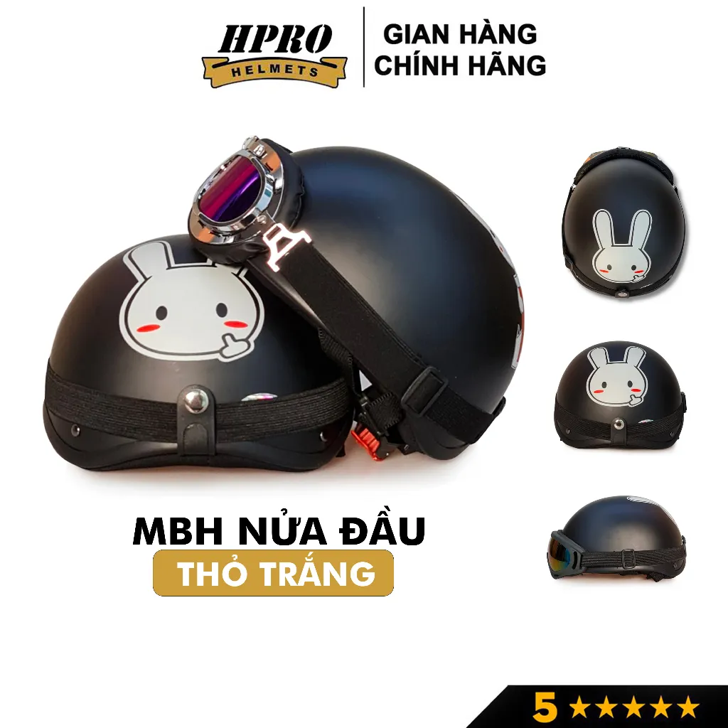 Ảnh Mũ bảo hiểm xe máy Hpro Helmet thời trang, họa tiết Thỏ trắng đáng yêu, kiểu dáng nửa đầu 1/2 Freesize (55-59cm) 1