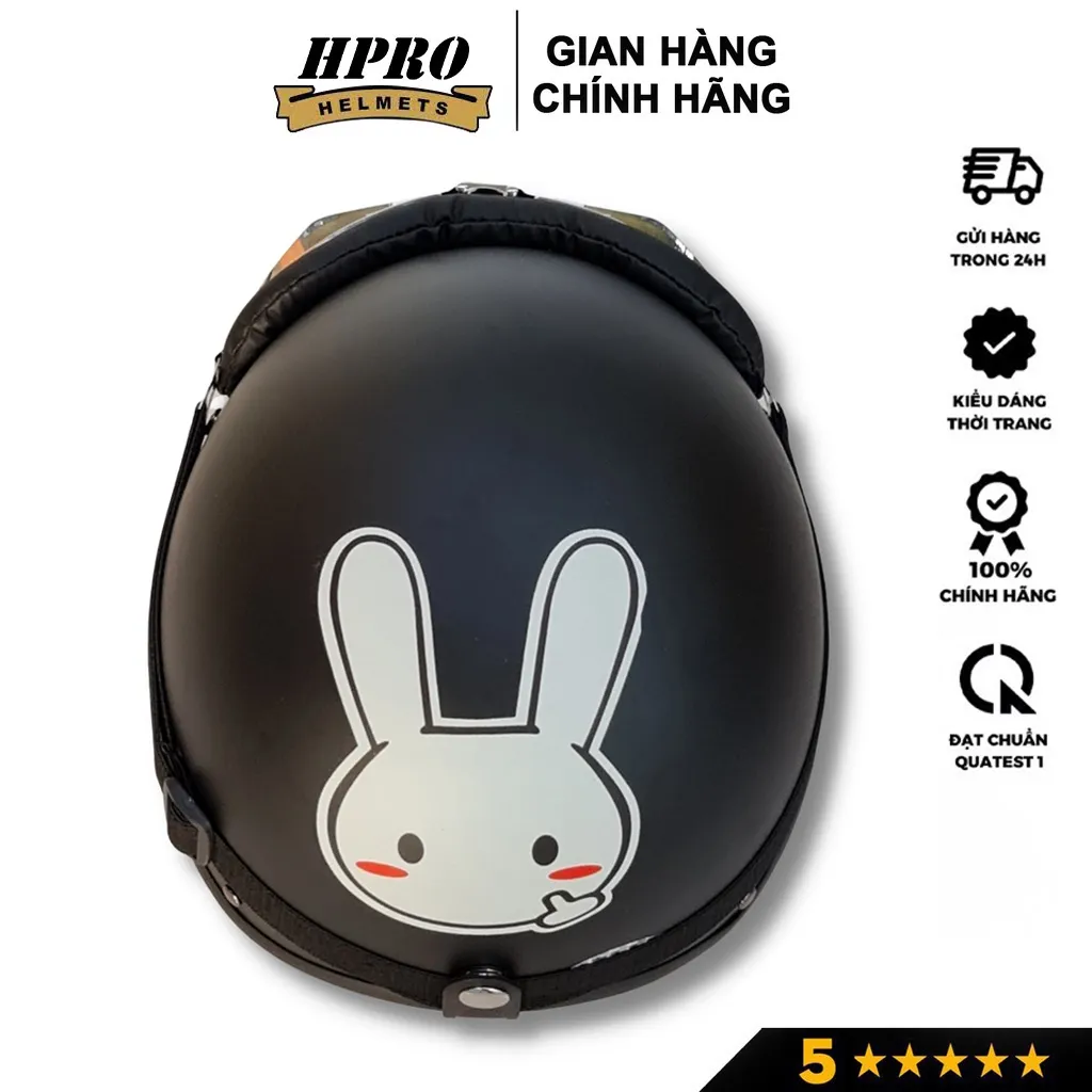 Ảnh Mũ bảo hiểm xe máy Hpro Helmet thời trang, họa tiết Thỏ trắng đáng yêu, kiểu dáng nửa đầu 1/2 Freesize (55-59cm) 3