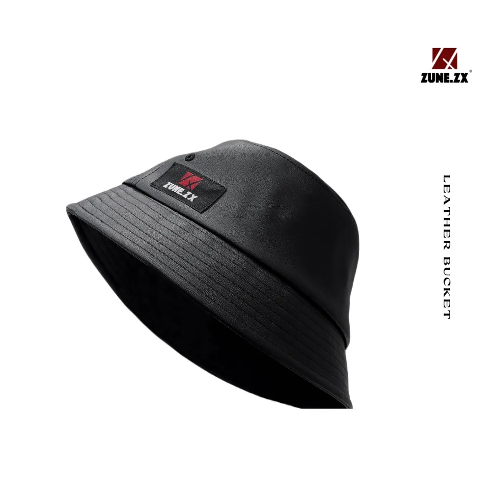 Ảnh Mũ bucket unisex Zune.zx da đen trơn, Leather bucket 1