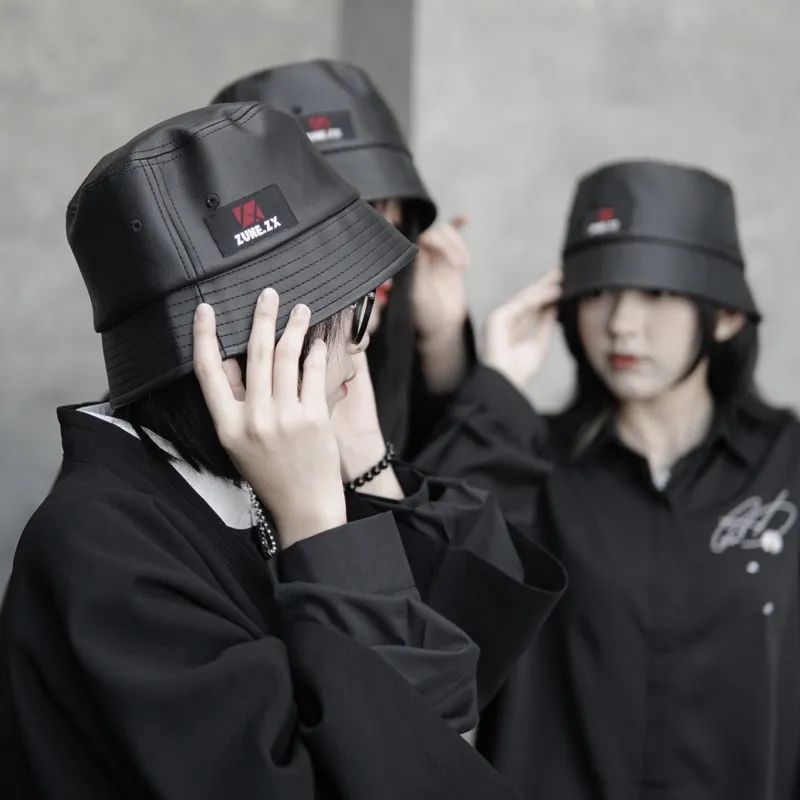 Ảnh Mũ bucket unisex Zune.zx da đen trơn, Leather bucket 3