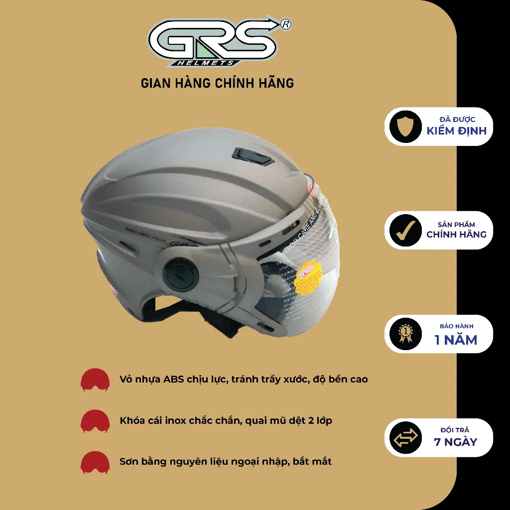 Ảnh Mũ nón bảo hiểm nửa đầu có kính GRS A737K chính hãng nhiều màu 3