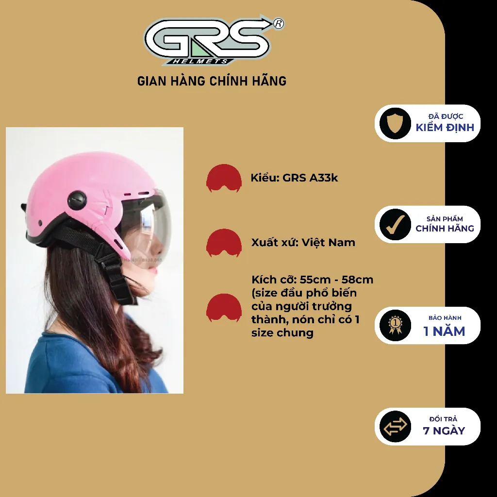 Ảnh Mũ nón bảo hiểm nửa đầu có kính GRS A33k nhiều màu thoáng khí siêu hot 3