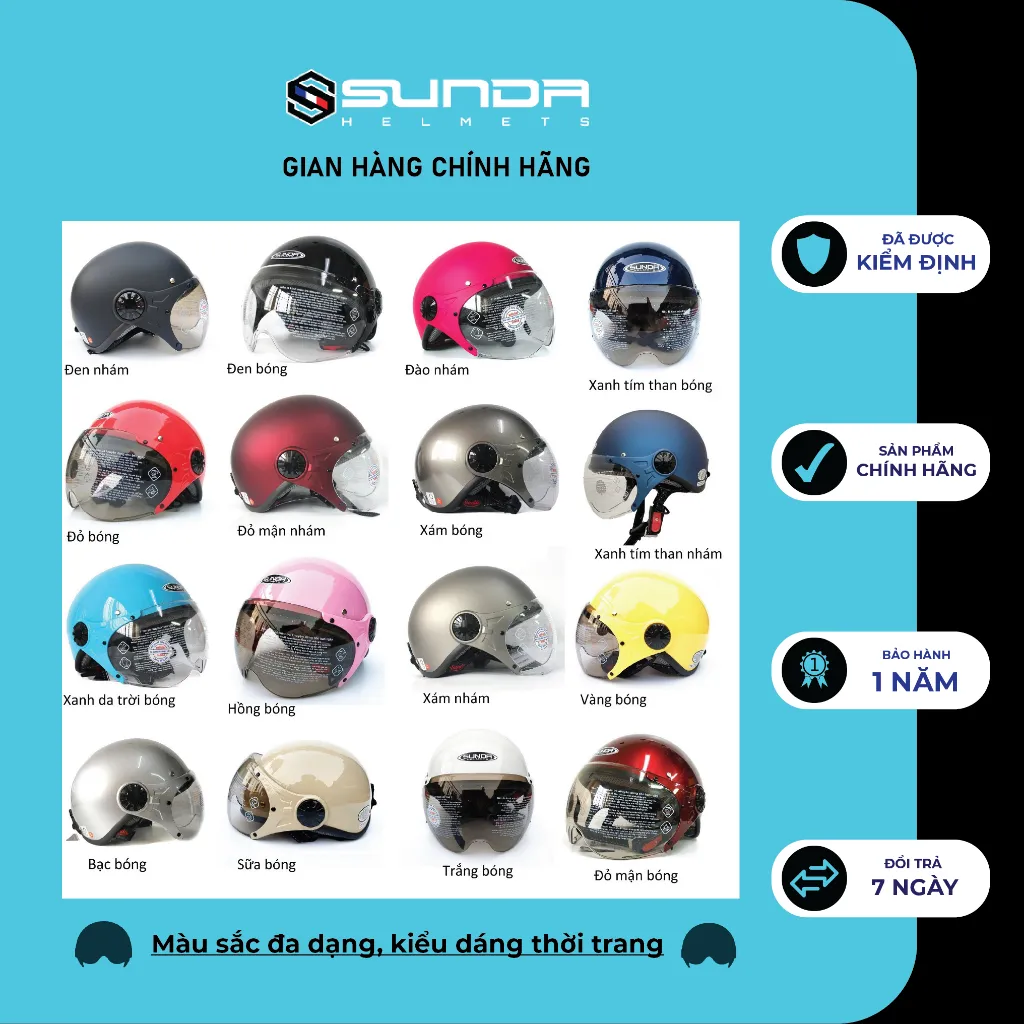 Ảnh Mũ nón bảo hiểm nửa đầu Sunda 136 mẫu mới nhiều màu chính hãng có kính 2
