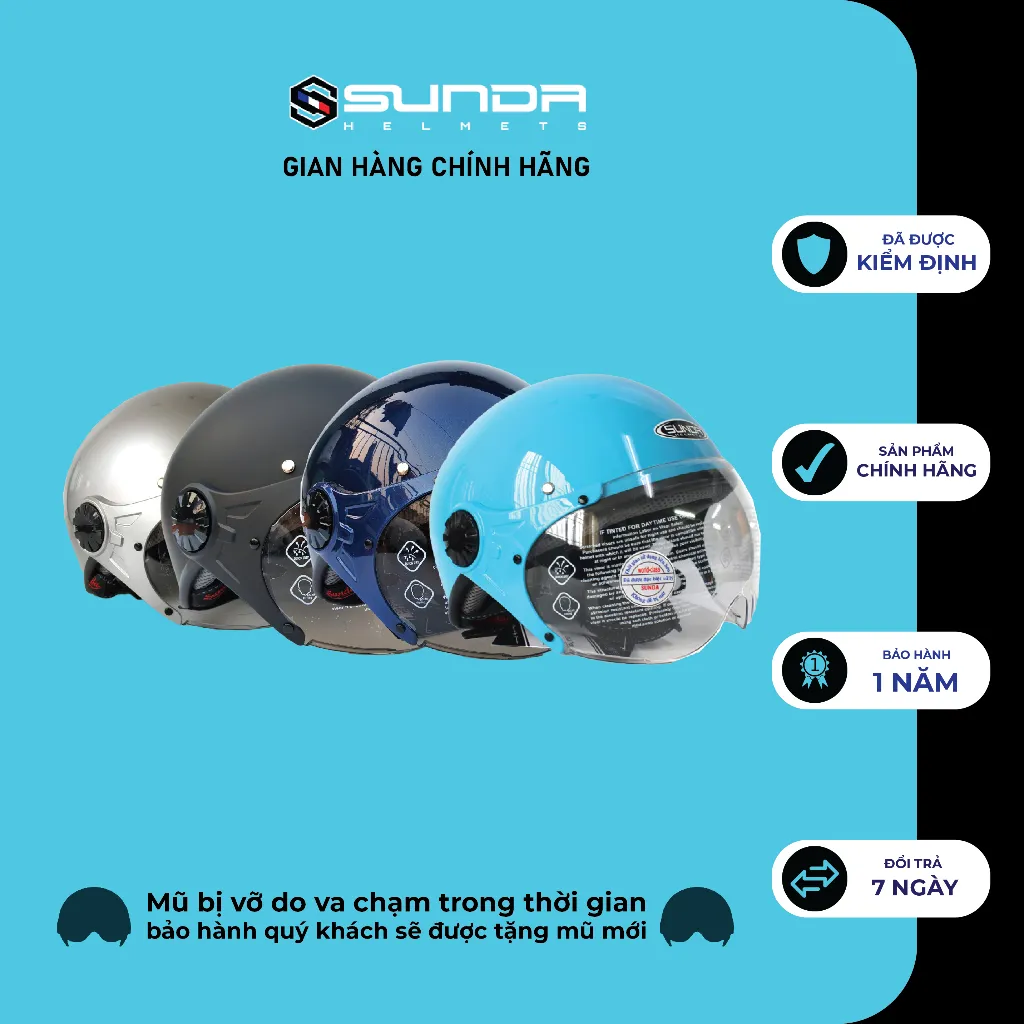 Ảnh Mũ nón bảo hiểm nửa đầu Sunda 136 mẫu mới nhiều màu chính hãng có kính 4