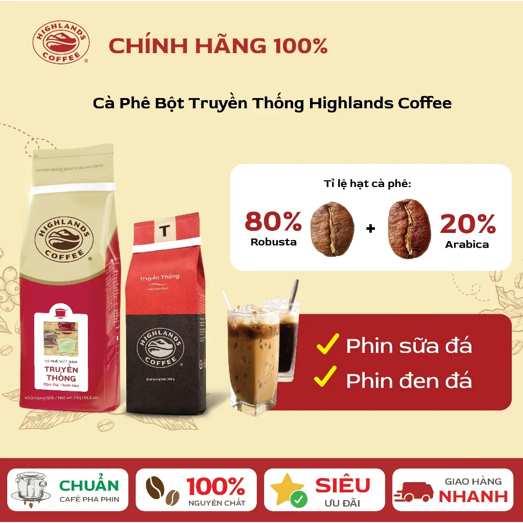 Ảnh Mua 1 tặng 1 - Cà phê bột Truyền thống Highlands Coffee 1Kg Tặng 01 nón vải (quà tặng kèm đơn hàng) 1