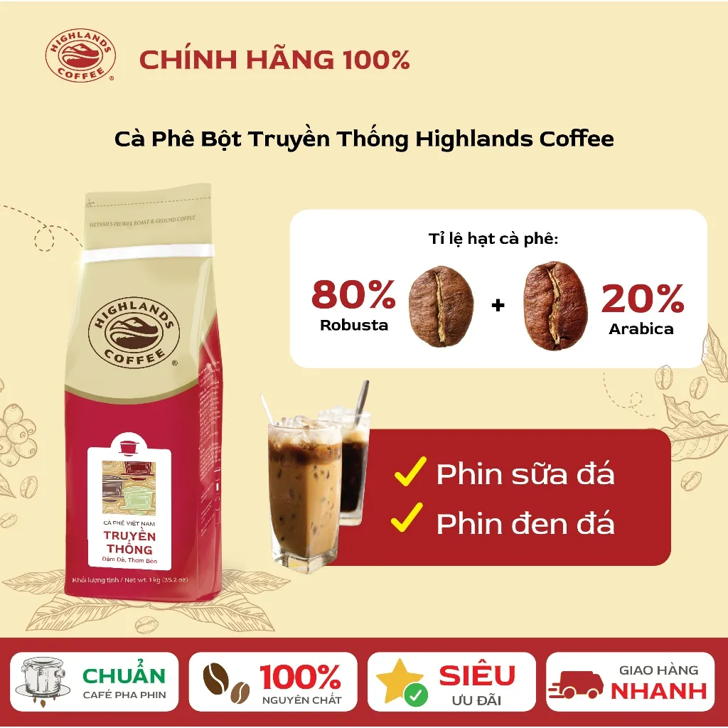 Ảnh Mua 1 tặng 1 - Cà phê bột Truyền thống Highlands Coffee 1Kg Tặng 1 gói 200gr (kiểm tra quà tặng tại giỏ hàng) 3