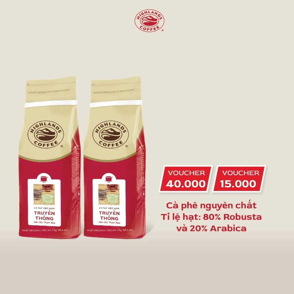 Ảnh Mua 2 tặng 1- Combo 2 Cà Phê Bột Truyền Thống Highlands Coffee 1Kg tặng 1 gói 200gr (xem quà hiển thị tại giỏ hàng) 1