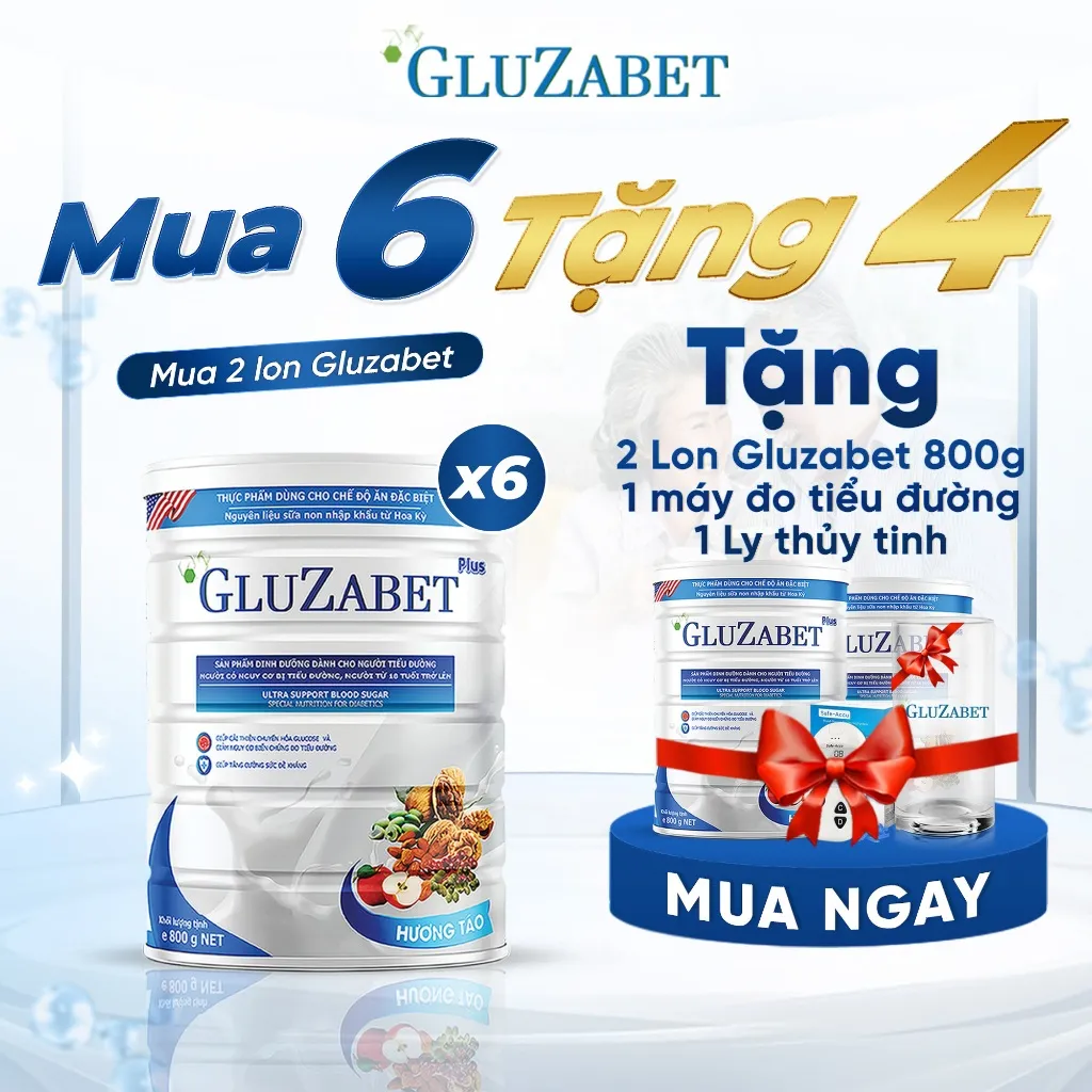 Ảnh MUA 6 TẶNG 3 Thực Phẩm Chuyên Biệt Gluzabet 800G Cho Người Tiểu Đường,Giúp Ổn Định Đường Huyết, Tăng Cường Đề Kháng 1