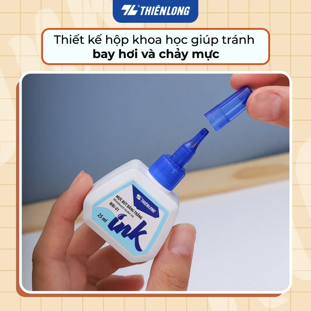 Ảnh Mực bút lông bảng bôi được WBI-01 Thiên Long 3 màu, xanh/đỏ/đen, bơm tiện lợi, mực tươi, khô nhanh, tiêu chuẩn quốc tế 4