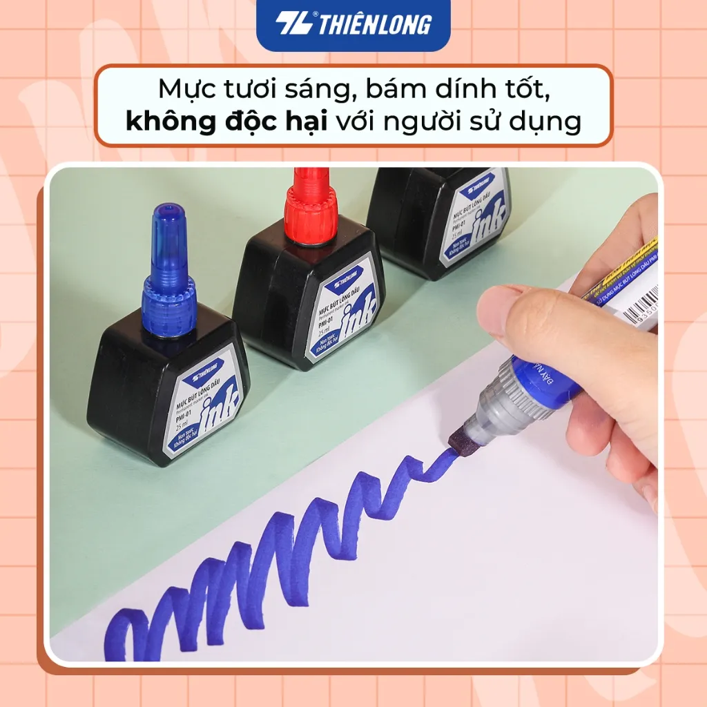 Đánh giá Mực Bút Lông Dầu Thiên Long PMI-01: 3 Màu, Bám Dính, An Toàn Chuẩn Châu Âu