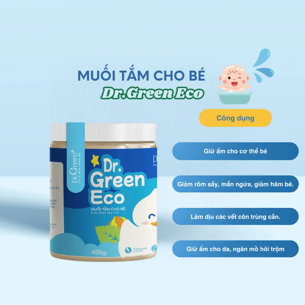 Ảnh Muối tắm bé thảo dược từ thiên nhiên sạch rôm sảy tăng đề kháng cho bé - hộp 400g | Dr.Green Eco | 2