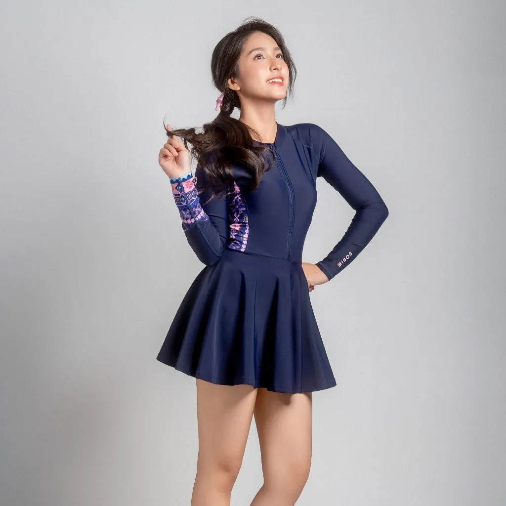 Ảnh Muse Naila Đồ bơi nữ liền thân váy tay dài chống nắng SOBIE 1