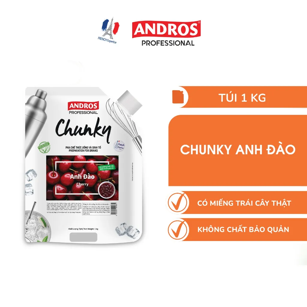 Ảnh Mứt Pha Chế Anh Đào - Có miếng trái cây thật - Nguyên liệu pha chế - ANDROS CHUNKY - 1kg 2