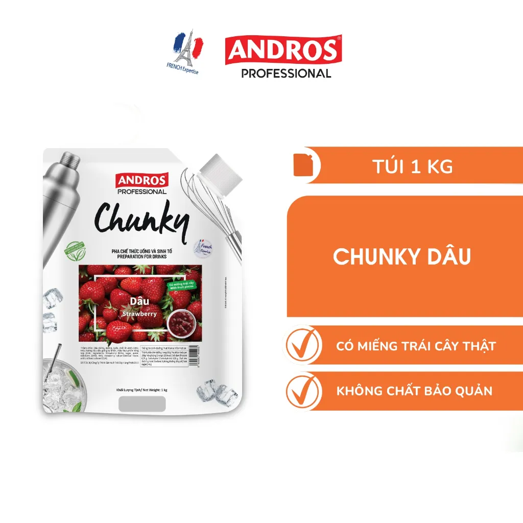 Ảnh Mứt Pha Chế Dâu - Có miếng trái cây thật - Nguyên liệu pha chế - ANDROS CHUNKY - 1kg 2