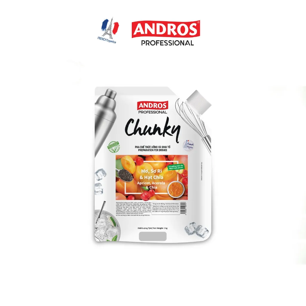 Ảnh Mứt Pha Chế Mơ, Sori & Hạt Chia  - Có miếng trái cây thật - Nguyên liệu pha chế - ANDROS CHUNKY - 1kg 3
