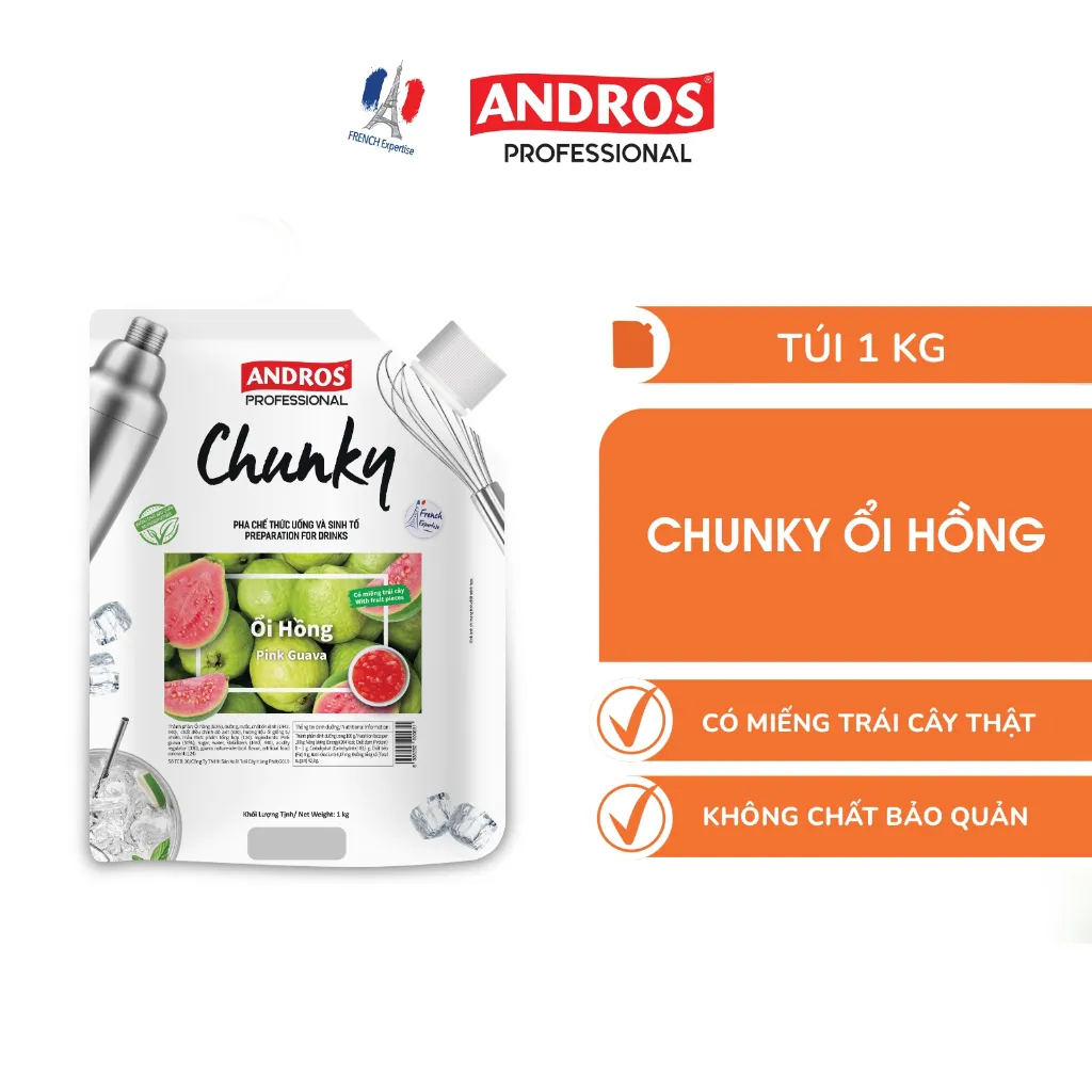 Ảnh Mứt Pha Chế Ổi hồng - Có miếng trái cây thật - Nguyên liệu pha chế - ANDROS CHUNKY - 1kg 2