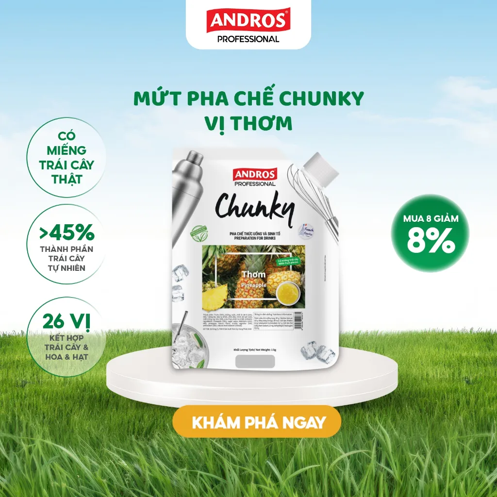 Ảnh Mứt Pha Chế Thơm - Có miếng trái cây thật - Nguyên liệu pha chế - ANDROS CHUNKY - 1kg 1
