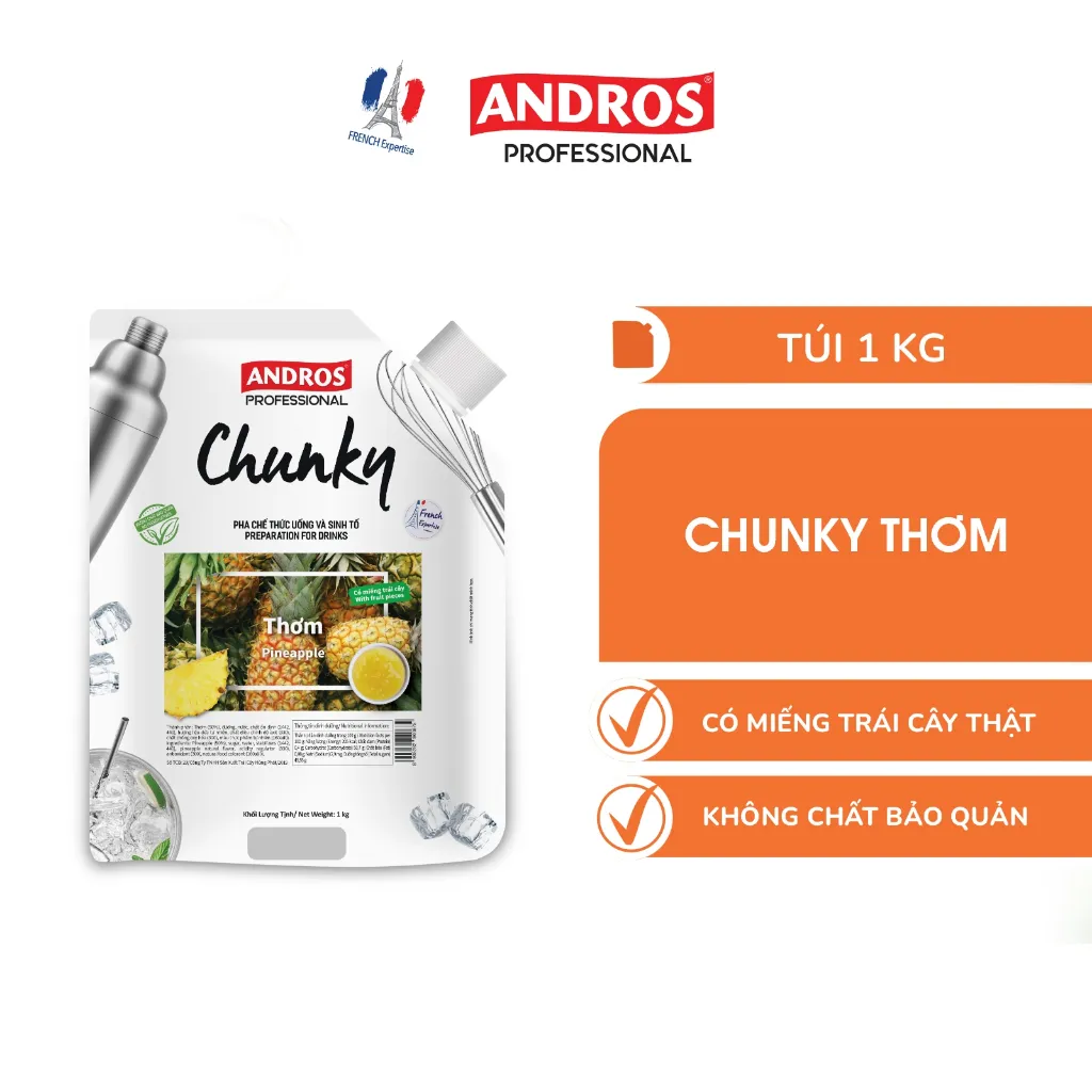 Ảnh Mứt Pha Chế Thơm - Có miếng trái cây thật - Nguyên liệu pha chế - ANDROS CHUNKY - 1kg 2