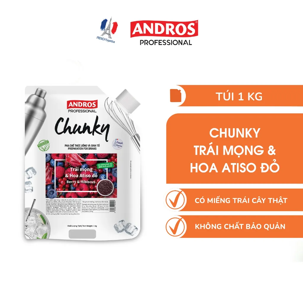 Ảnh Mứt Pha Chế Trái mọng & Hoa Atiso đỏ - Có miếng trái cây thật - Nguyên liệu pha chế - ANDROS CHUNKY - 1kg 2