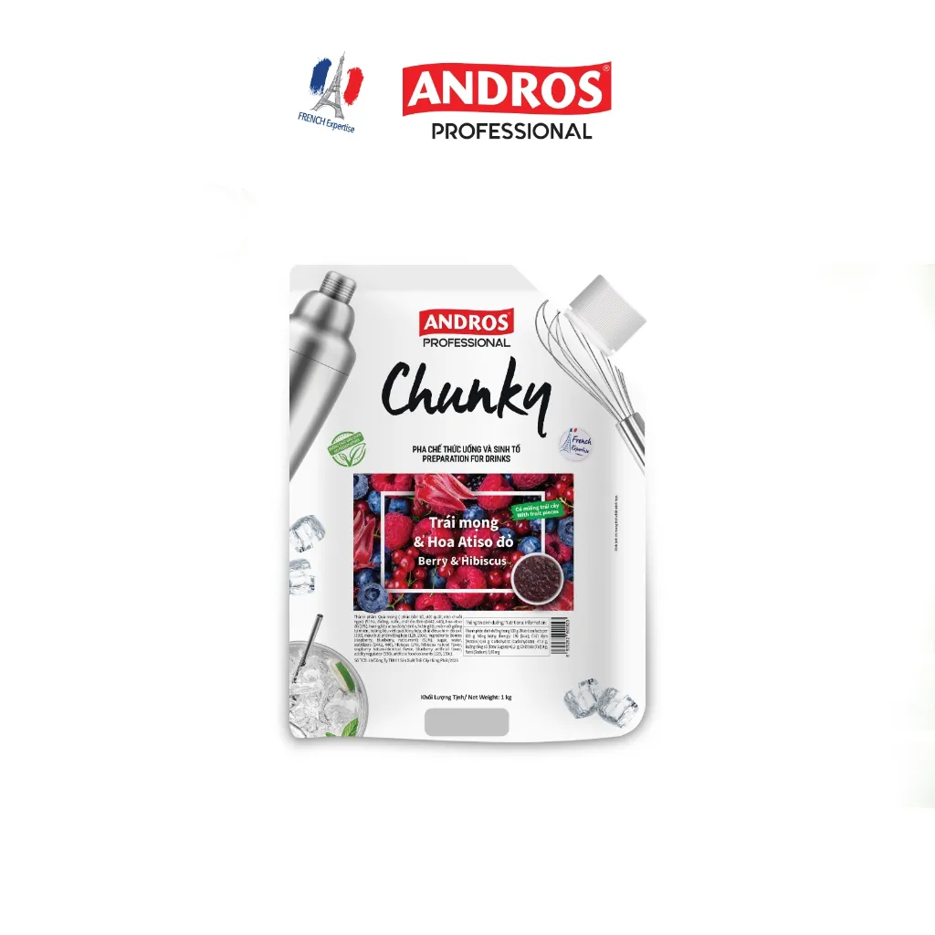 Ảnh Mứt Pha Chế Trái mọng & Hoa Atiso đỏ - Có miếng trái cây thật - Nguyên liệu pha chế - ANDROS CHUNKY - 1kg 3