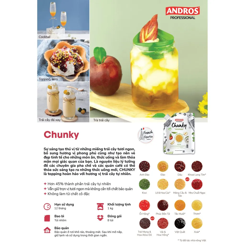 Ảnh Mứt Pha Chế Vải & Hoa hồng - Có miếng trái cây thật - Nguyên liệu pha chế - ANDROS CHUNKY - 1kg 4