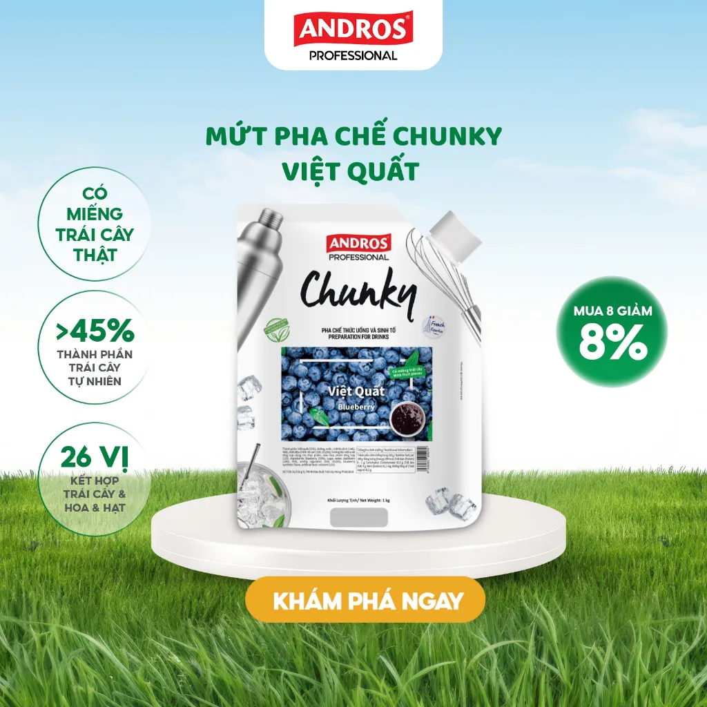 Ảnh Mứt Pha Chế Việt Quất - Có miếng trái cây thật - Nguyên liệu pha chế -  ANDROS CHUNKY - 1kg 1