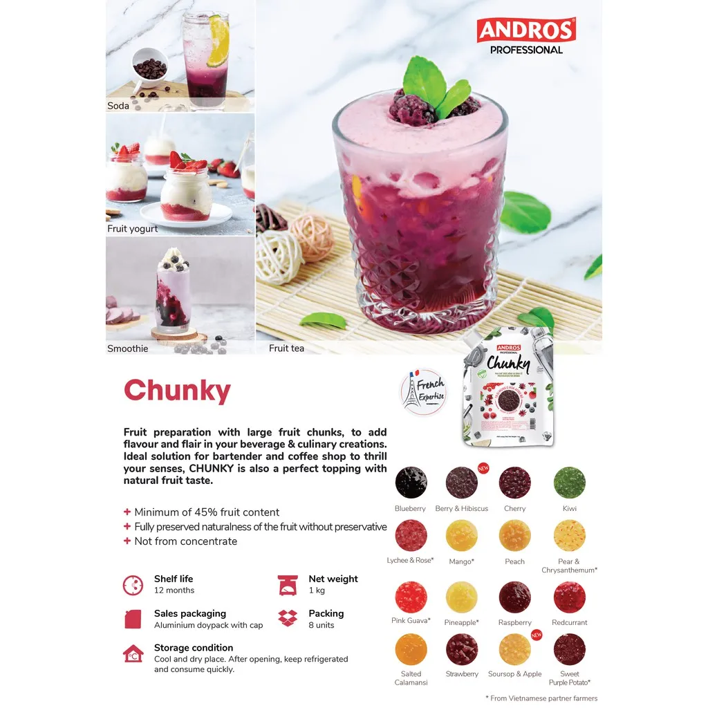 Ảnh Mứt Pha Chế Việt Quất - Có miếng trái cây thật - Nguyên liệu pha chế -  ANDROS CHUNKY - 1kg 4