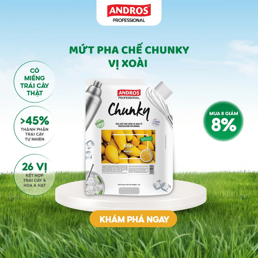 Ảnh Mứt Pha Chế Xoài - Có miếng trái cây thật - Nguyên liệu pha chế - ANDROS CHUNKY - 1kg 1