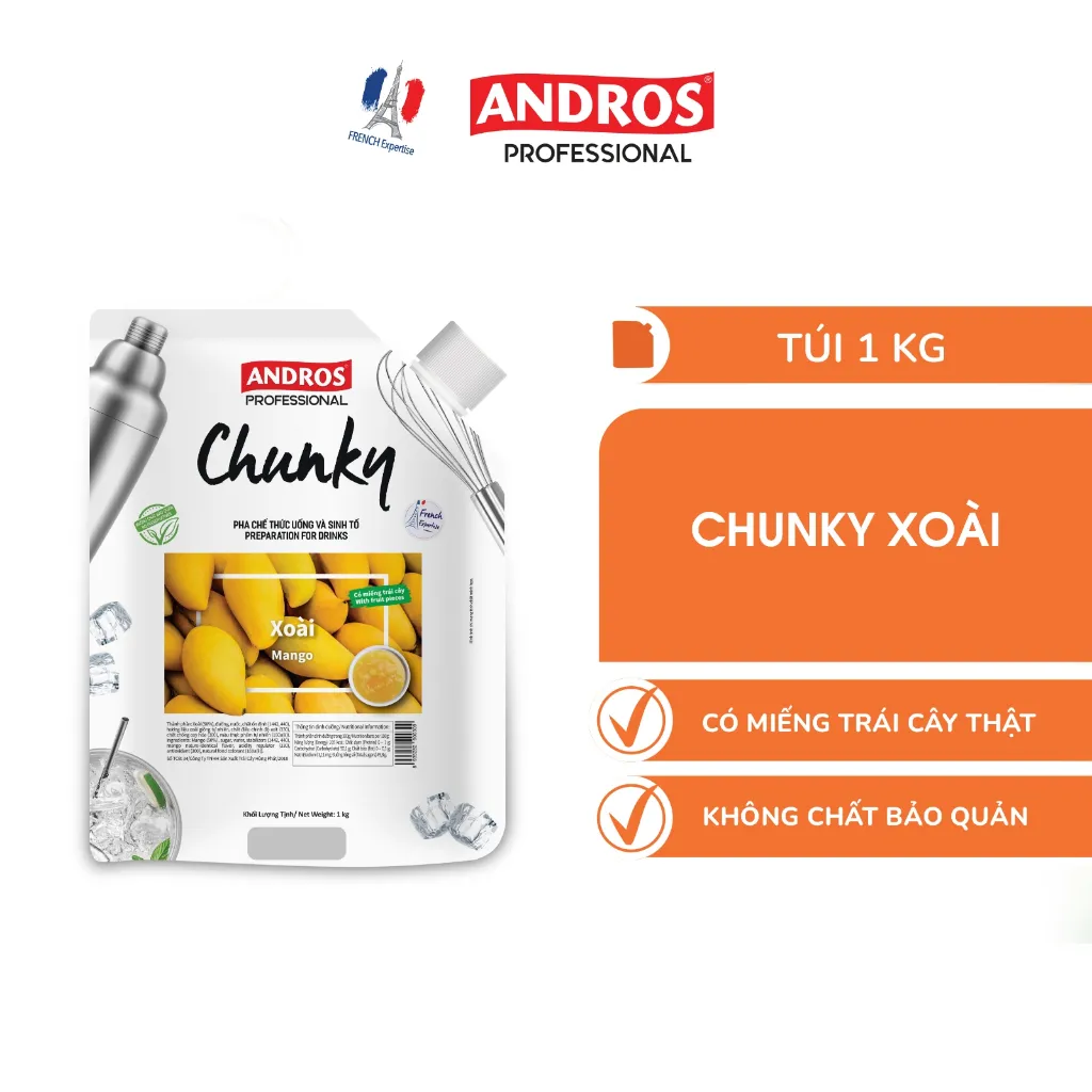 Ảnh Mứt Pha Chế Xoài - Có miếng trái cây thật - Nguyên liệu pha chế - ANDROS CHUNKY - 1kg 2
