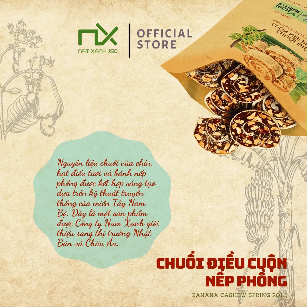 Ảnh Nam Xanh Chuối điều cuộn nếp phồng túi 40g 2