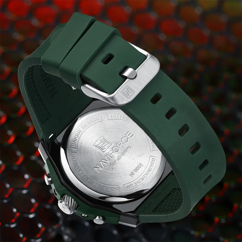 Ảnh Naviforce Chronograph Đồng hồ đeo tay Thương hiệu hàng đầu Thể thao sang trọng Đồng hồ nam quân đội Ngày tự động thạch anh Chống nước Đồng hồ nam nguyên bản 4